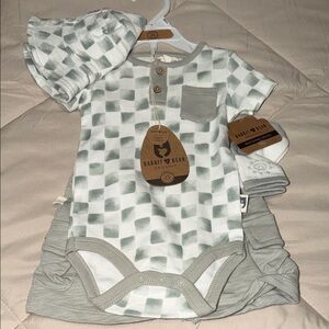 Rabbit & Bear Organic Baby Bodysuit Set - Sage Check
